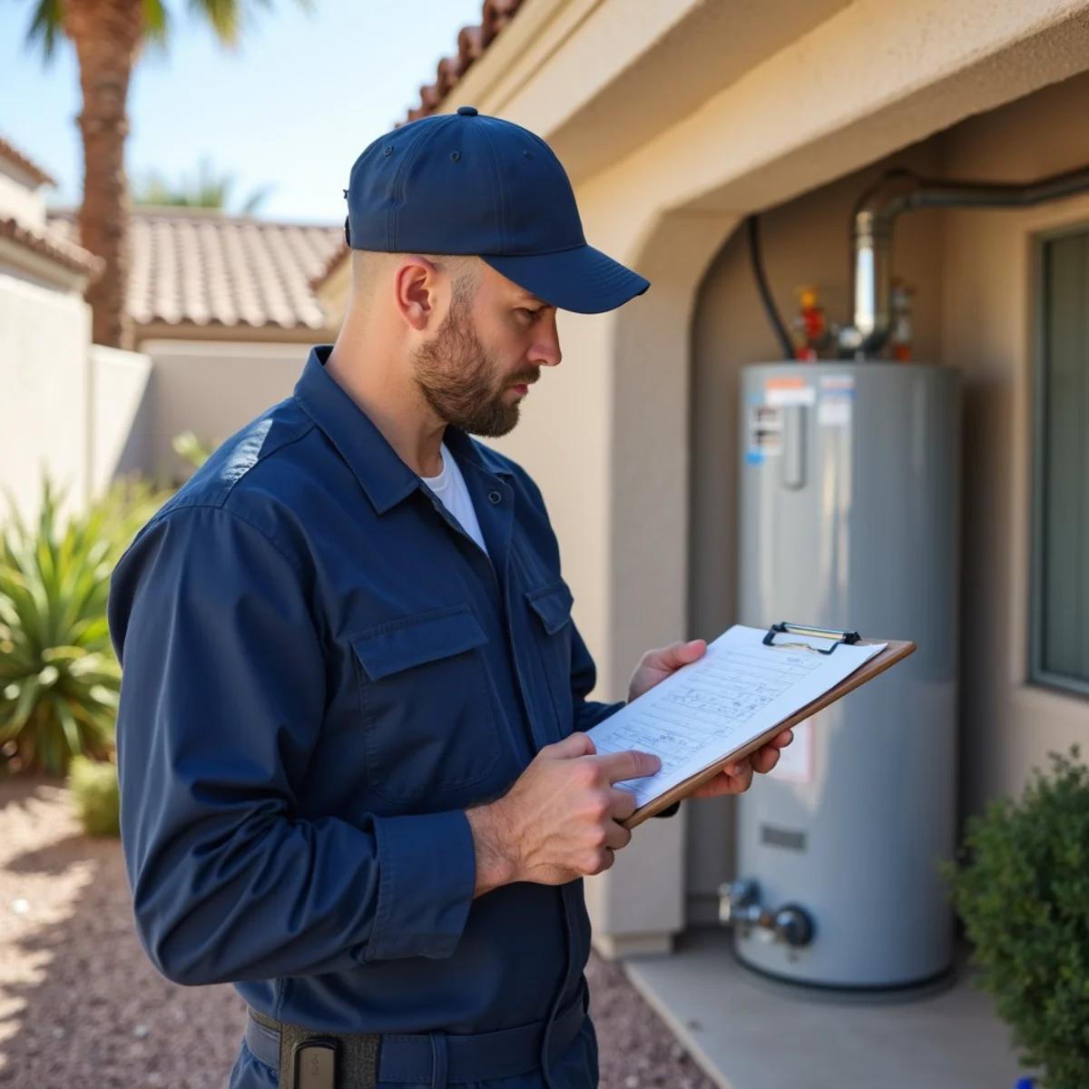 Homeowner checking under-sink plumbing during annual maintenance in Buckeye, AZ