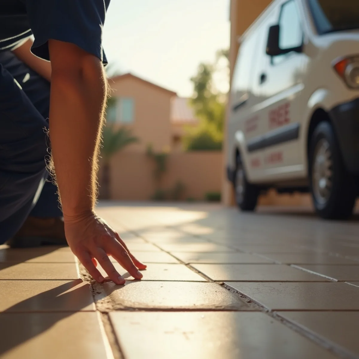 Warm spot on a tile floor indicating a slab leak under a Buckeye home