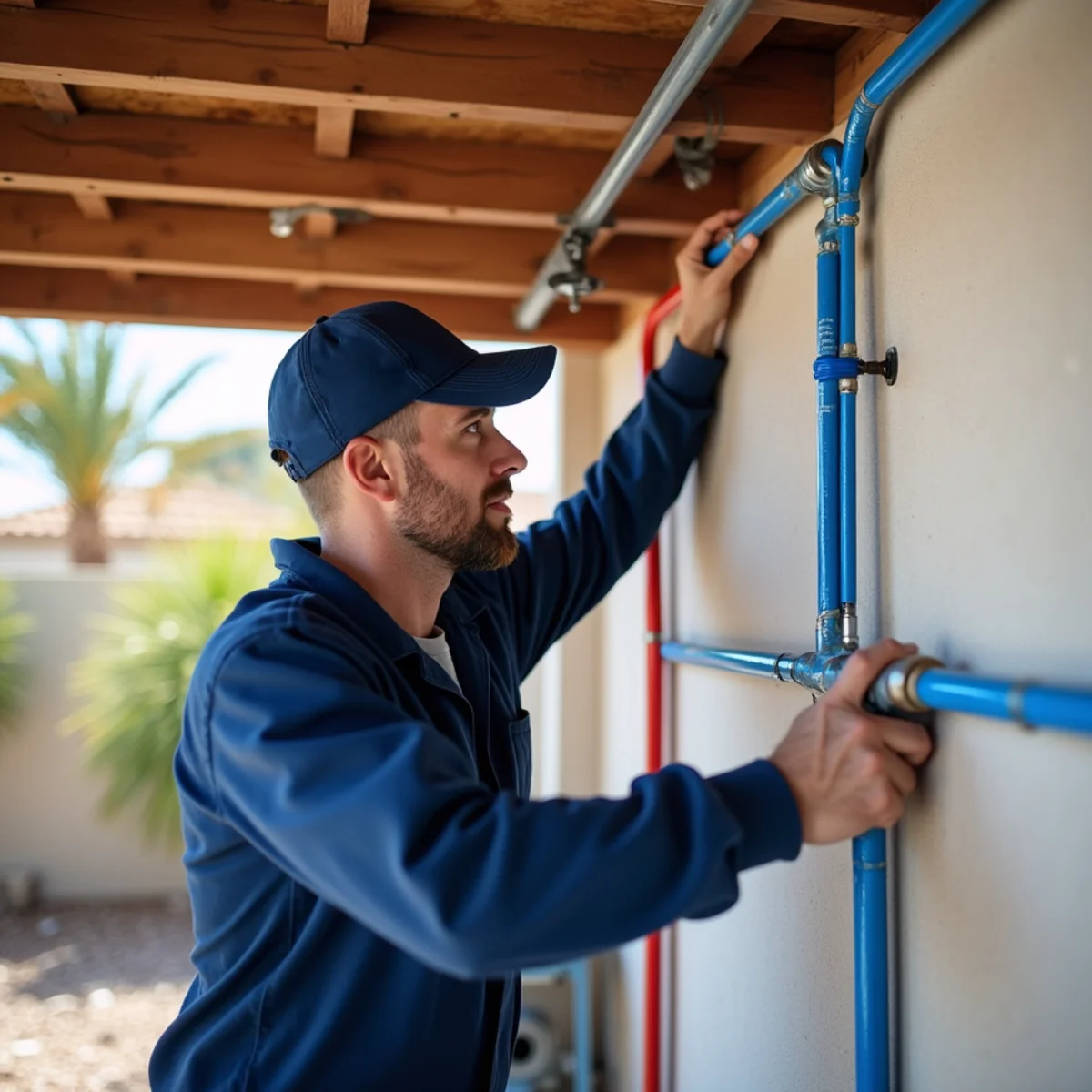 Madrid Plumbing technician installing new PEX water lines during a repipe in a Buckeye, AZ home