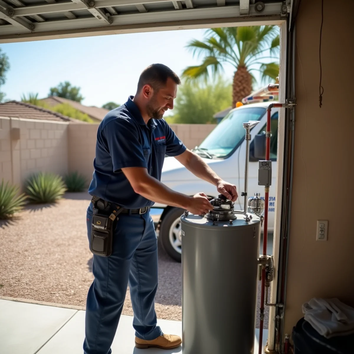 Madrid Plumbing technician providing water heater repair & installation in Buckeye, AZ